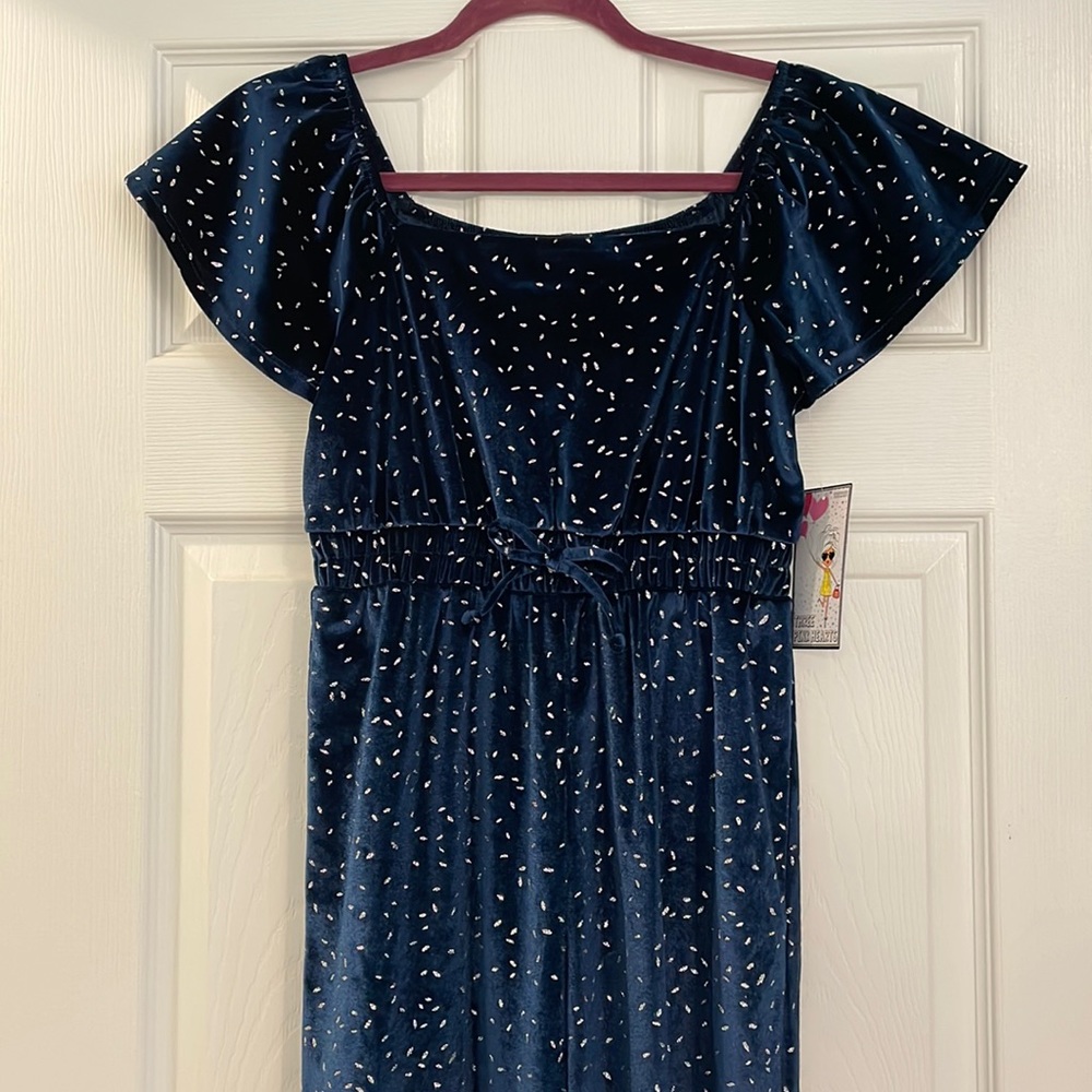 Girls navy Blue Velvet Romper NWT